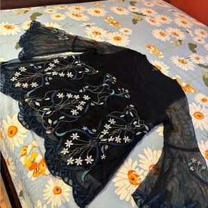 Alfani Black Asymmetrical Embellished Blouse